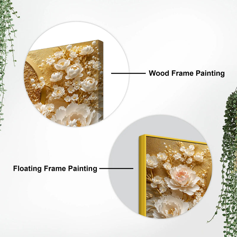 Graceful White Peacock and Ivory Peony Blossoms 3D Canvas Wall Painting