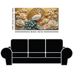 Graceful White Peacock and Ivory Peony Blossoms 3D Canvas Wall Painting