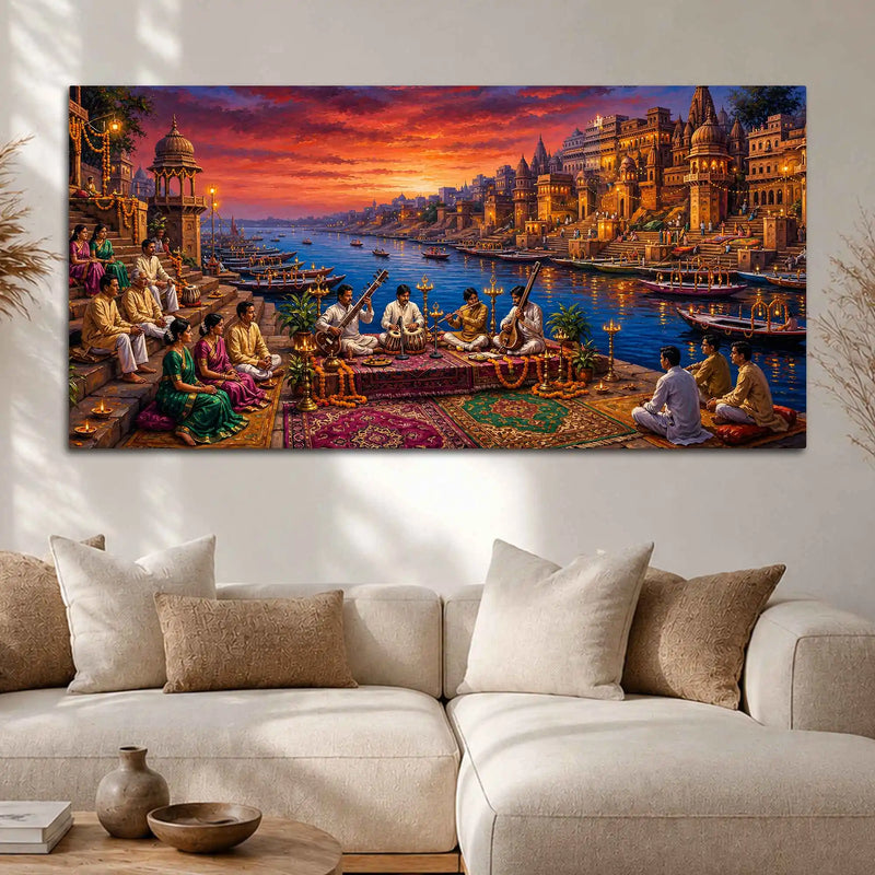 Grand Kashi Ghats Classical Concert Painting for Hall Decor