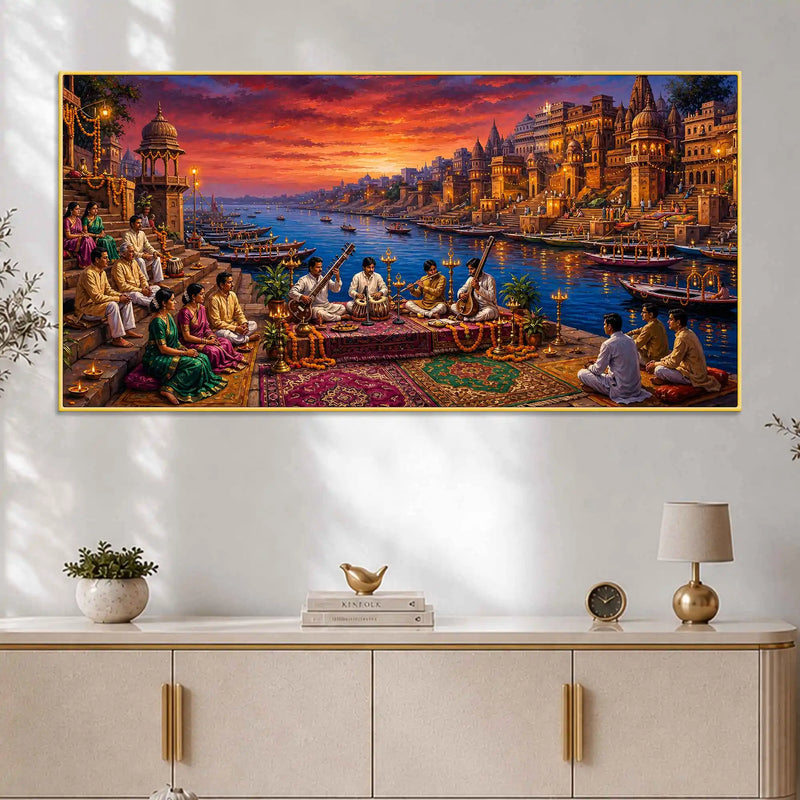 Grand Kashi Ghats Classical Concert Painting for Hall Decor