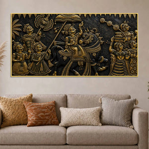 Grand Maharaja Wedding Procession Metallic Look 3D Canvas Wall Painting