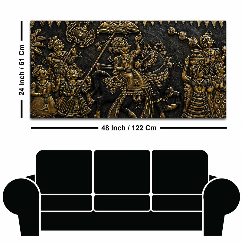Grand Maharaja Wedding Procession Metallic Look 3D Canvas Wall Painting