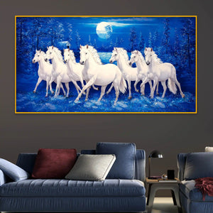 Grand White Horses Crystal Glass Wall Painting