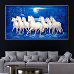 Grand White Horses Crystal Glass Wall Painting
