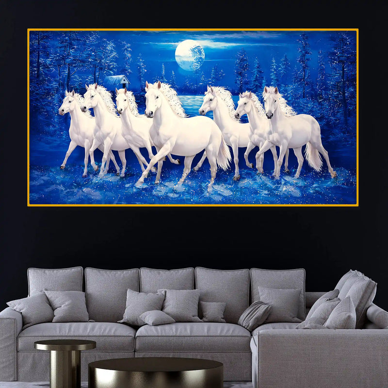 Grand White Horses Crystal Glass Wall Painting