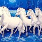 Grand White Horses Crystal Glass Wall Painting