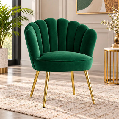 Green Color Crafted Shell Design Lounge Chair