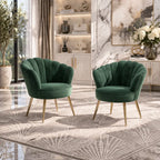 Green Color Crafted Shell Design Lounge Chair