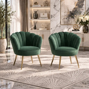 Green Color Crafted Shell Design Lounge Chair