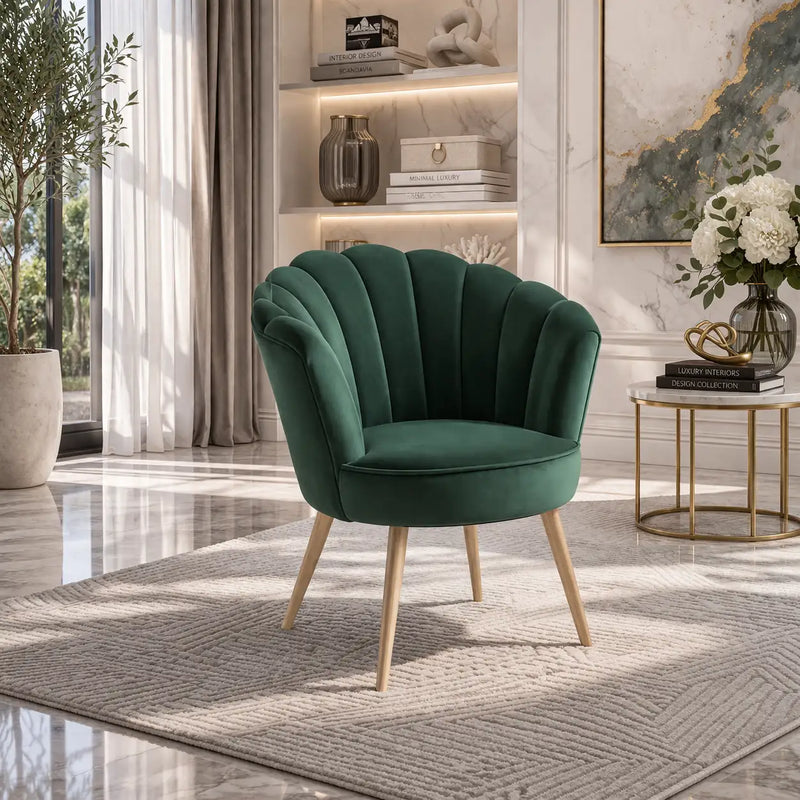 green-color-crafted-shell-design-lounge-chair