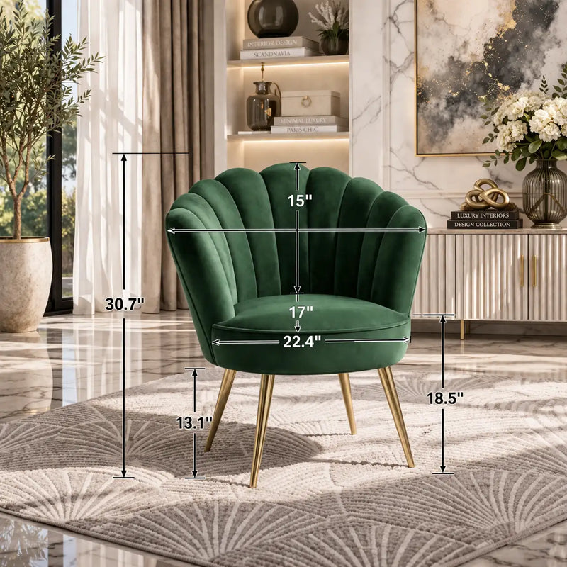 Green Color Crafted Shell Design Lounge Chair