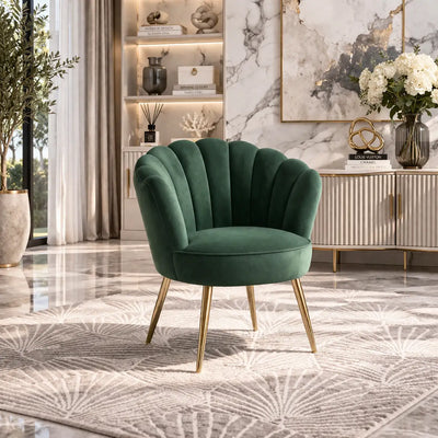 Green Color Crafted Shell Design Lounge Chair