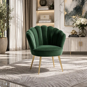 Green Color Crafted Shell Design Lounge Chair