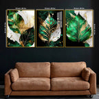 Green Leaf Floating Acrylic Wall Painting Set of 3