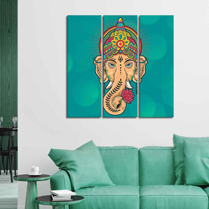 Green Lord Ganesha Wall Painting Set of Three