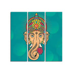 Green Lord Ganesha Wall Painting Set of Three
