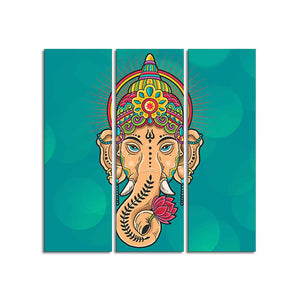 Green Lord Ganesha Wall Painting Set of Three