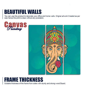 Green Lord Ganesha Wall Painting Set of Three