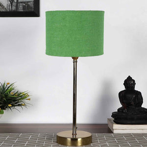 Green Textured Cotton Metal Finish Golden Table Lamp