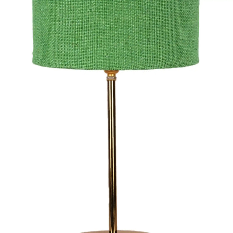Green Textured Cotton Metal Finish Golden Table Lamp