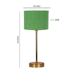 Green Textured Cotton Metal Finish Golden Table Lamp