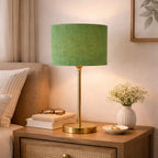 Green Textured Cotton Metal Finish Golden Table Lamp