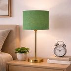 Green Textured Cotton Metal Finish Golden Table Lamp