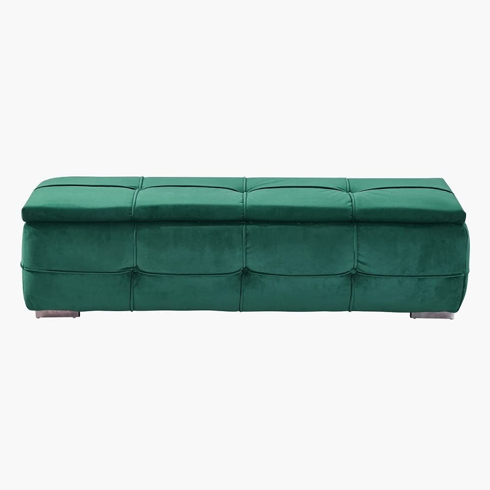 Green Velvet Tufted Storage Bench with Seating and Organizer Space