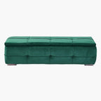 Green Velvet Tufted Storage Bench with Seating and Organizer Space