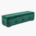 Green Velvet Tufted Storage Bench with Seating and Organizer Space