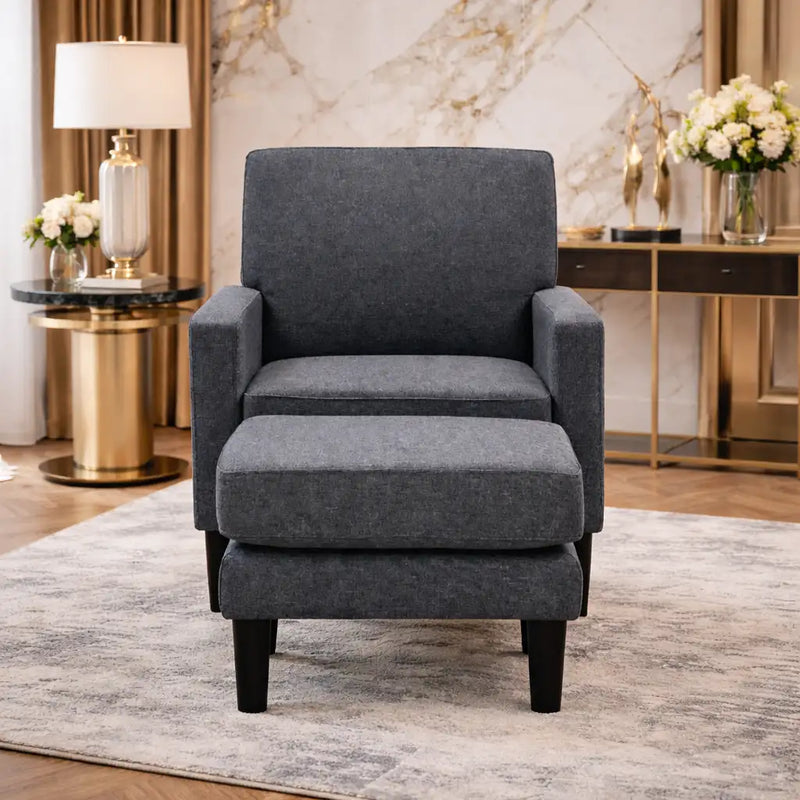 Grey Color Standard Velvet Accent Chair with Footrest
