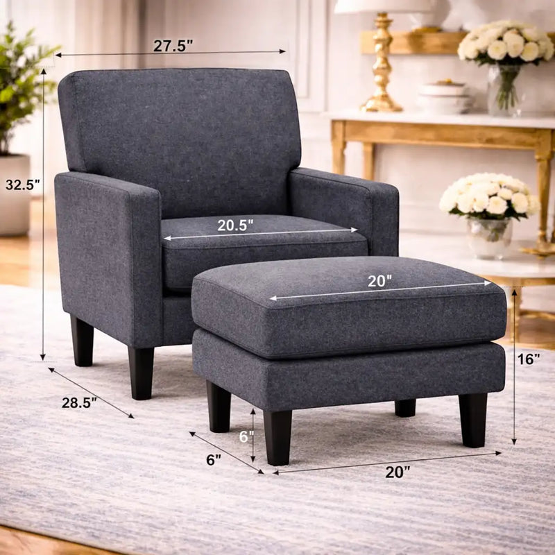 Grey Color Standard Velvet Accent Chair with Footrest