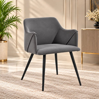 Grey Rich Cushiony Velvet Classic Accent Chair