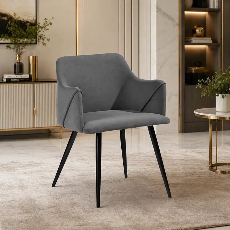 Grey Rich Cushiony Velvet Classic Accent Chair