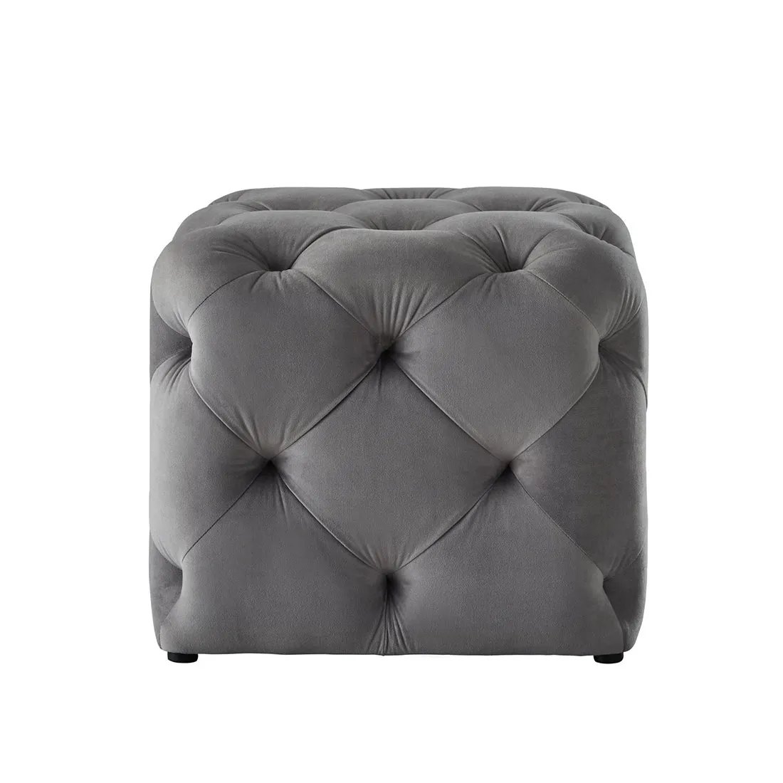 Grey Square Shaped Artistic Design Tufted Velvet Ottoman