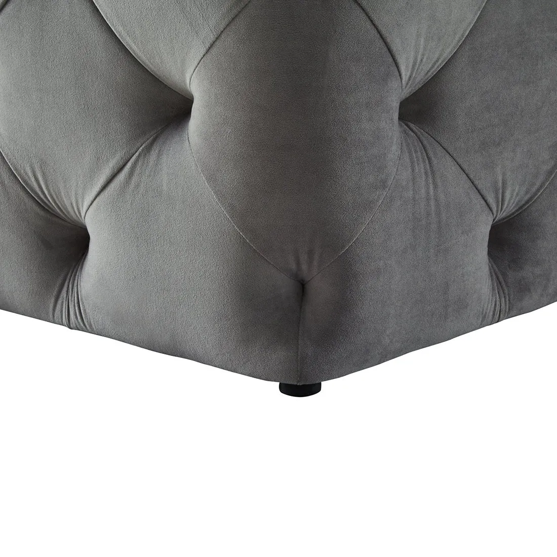 Grey Square Shaped Artistic Design Tufted Velvet Ottoman