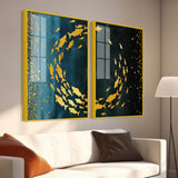 Group of Golden Fishes Acrylic Floating Wall Painting Set of 2