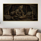Guru Gobind Singh Ji Writing Sacred Scriptures Metallic Look 3D Canvas Wall Painting