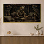 Guru Gobind Singh Ji Writing Sacred Scriptures Metallic Look 3D Canvas Wall Painting