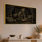 Guru Gobind Singh Ji Writing Sacred Scriptures Metallic Look 3D Canvas Wall Painting