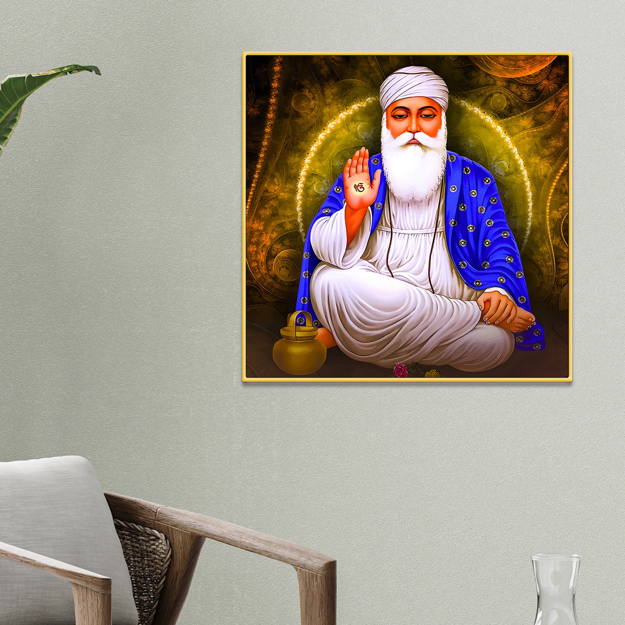 Guru Nanak Dev Ji Blessing Painting Spiritual Wall Art for Home