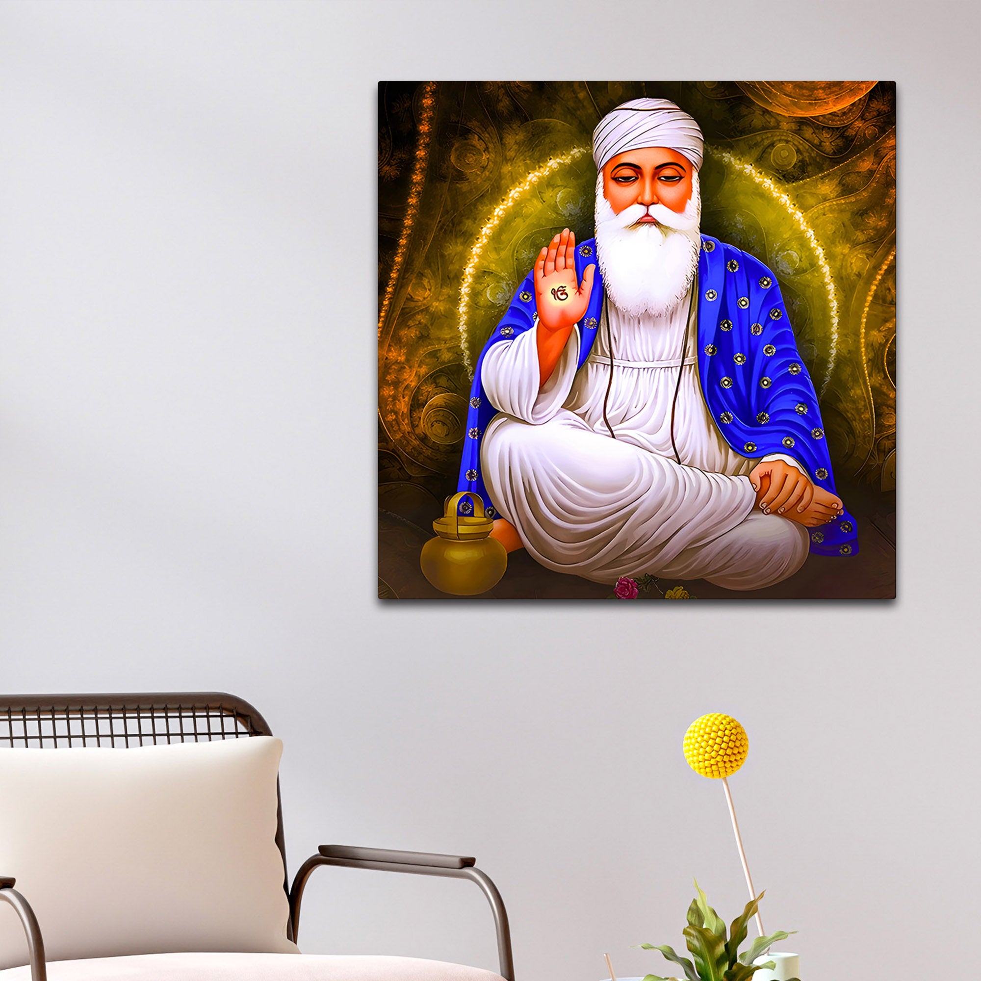 Guru Nanak Dev Ji Blessing Painting Spiritual Wall Art for Home