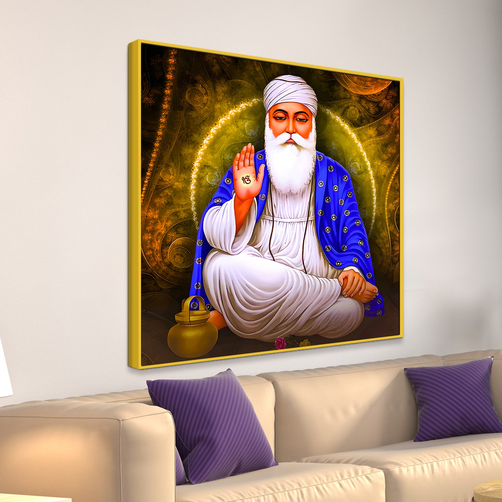 Guru Nanak Dev Ji Blessing Painting Spiritual Wall Art for Home