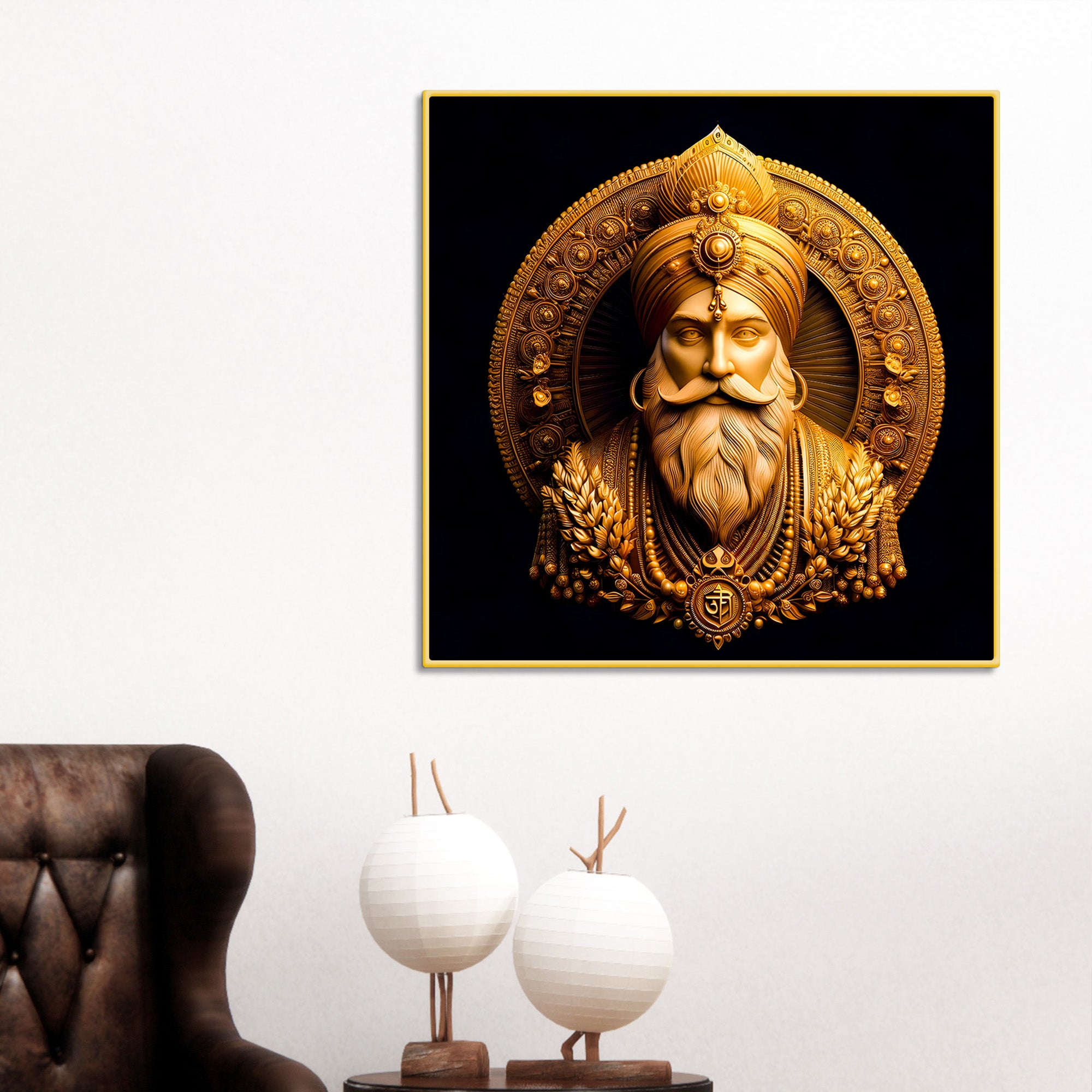 Guru Nanak Dev Ji Gold Finish Divine Wall Painting