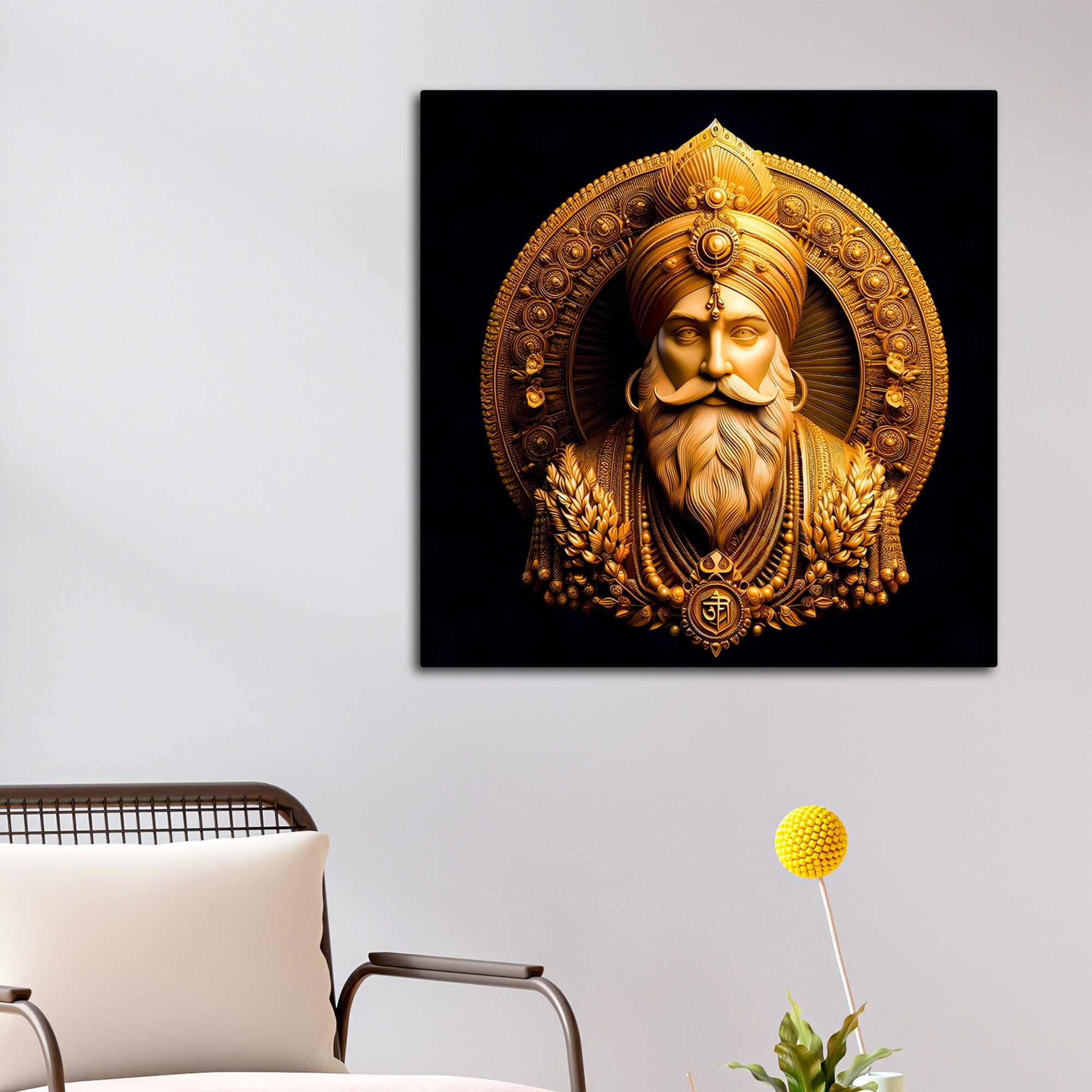 Guru Nanak Dev Ji Gold Finish Divine Wall Painting