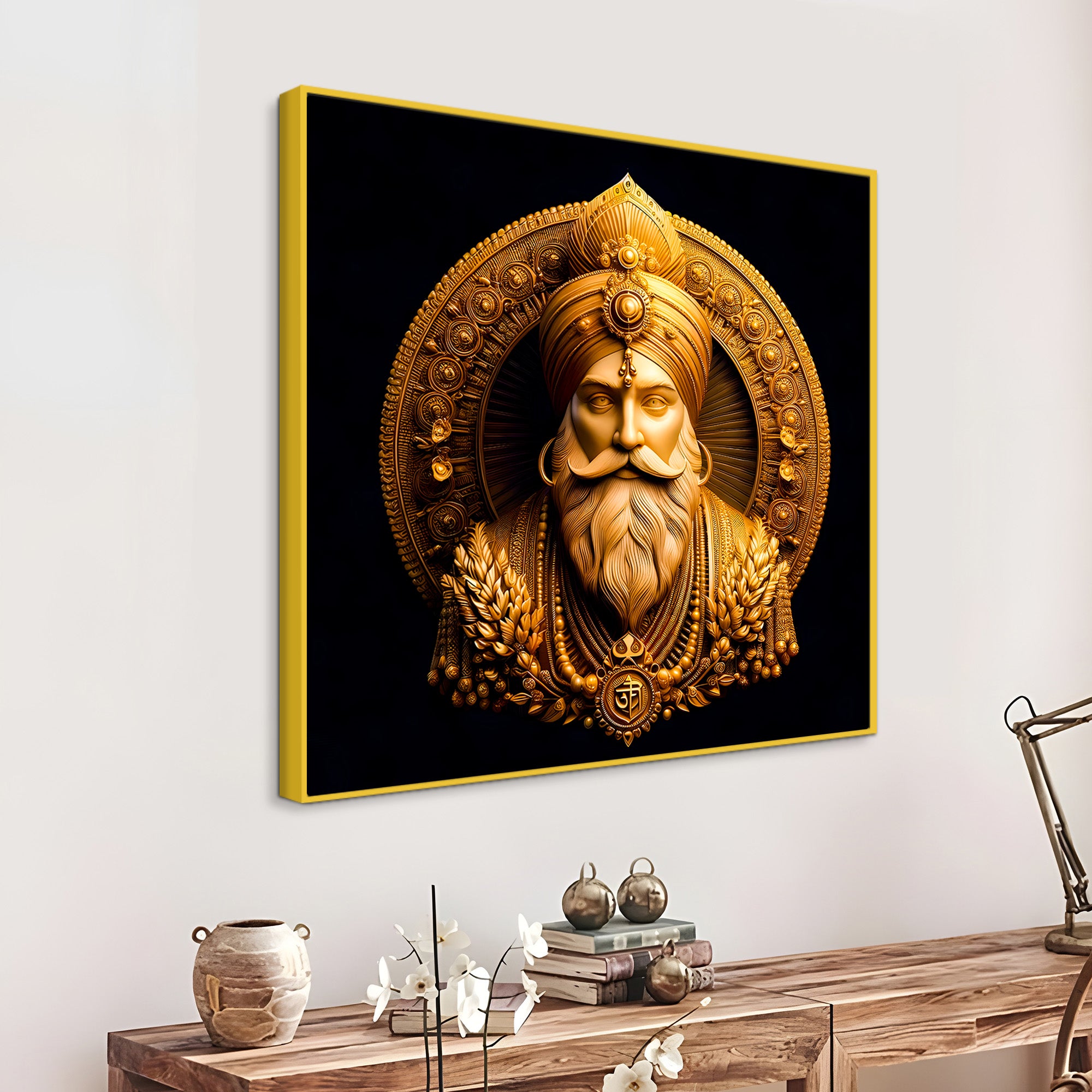Guru Nanak Dev Ji Gold Finish Divine Wall Painting