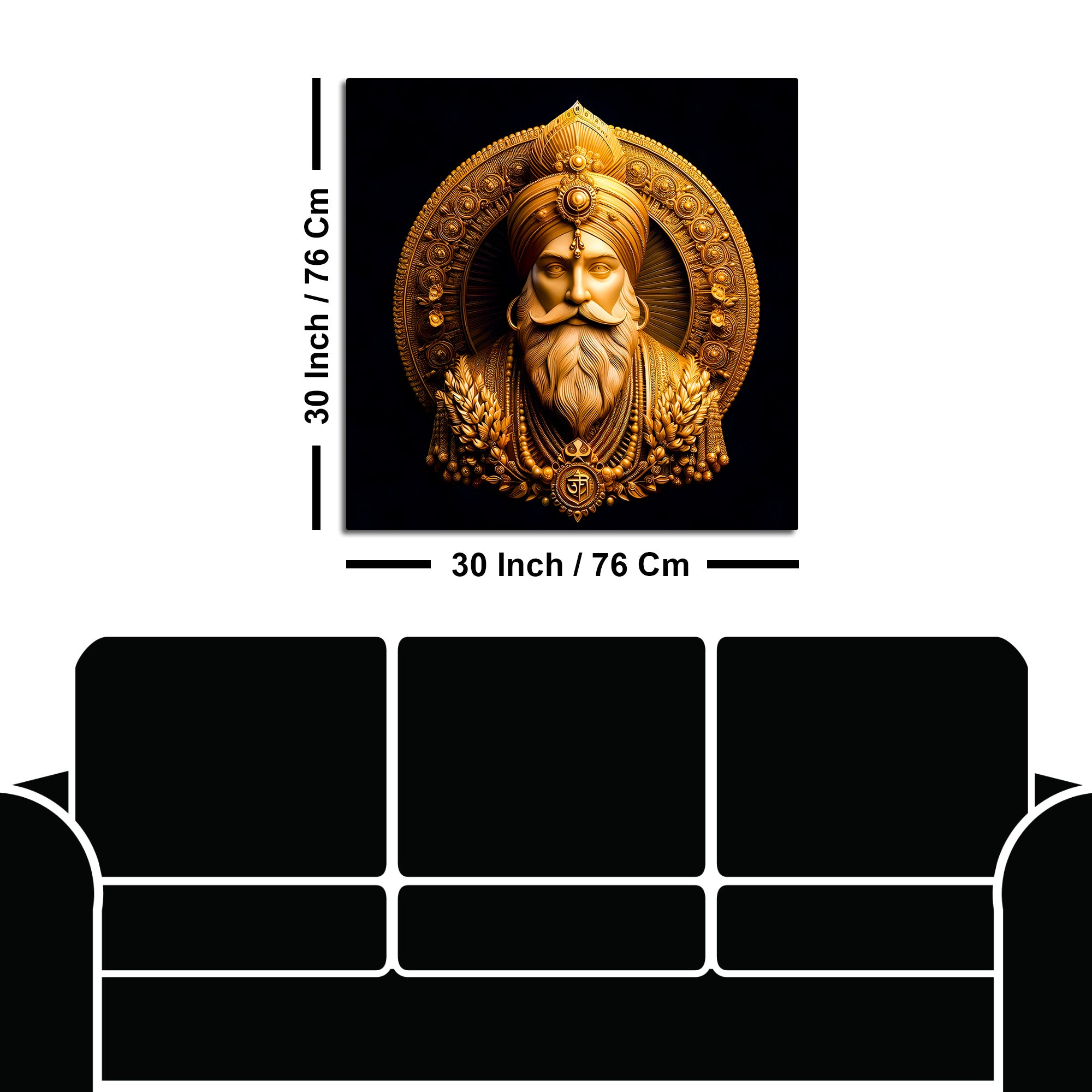 Guru Nanak Dev Ji Gold Finish Divine Wall Painting