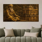Guru Nanak Dev Ji & Golden Temple Metallic Look 3D Canvas Wall Painting