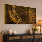 Guru Nanak Dev Ji & Golden Temple Metallic Look 3D Canvas Wall Painting