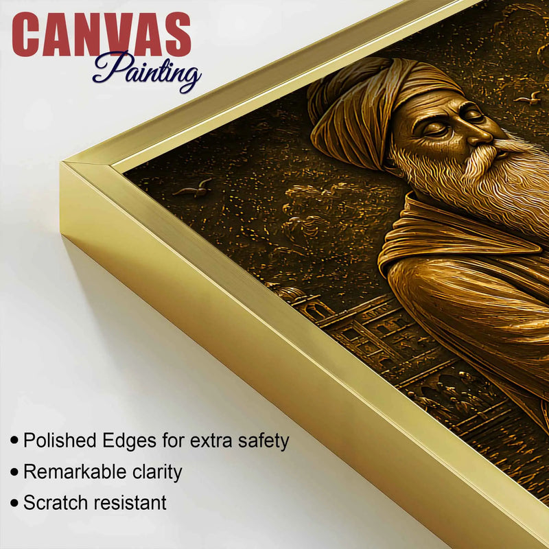 Guru Nanak Dev Ji & Golden Temple Metallic Look 3D Canvas Wall Painting